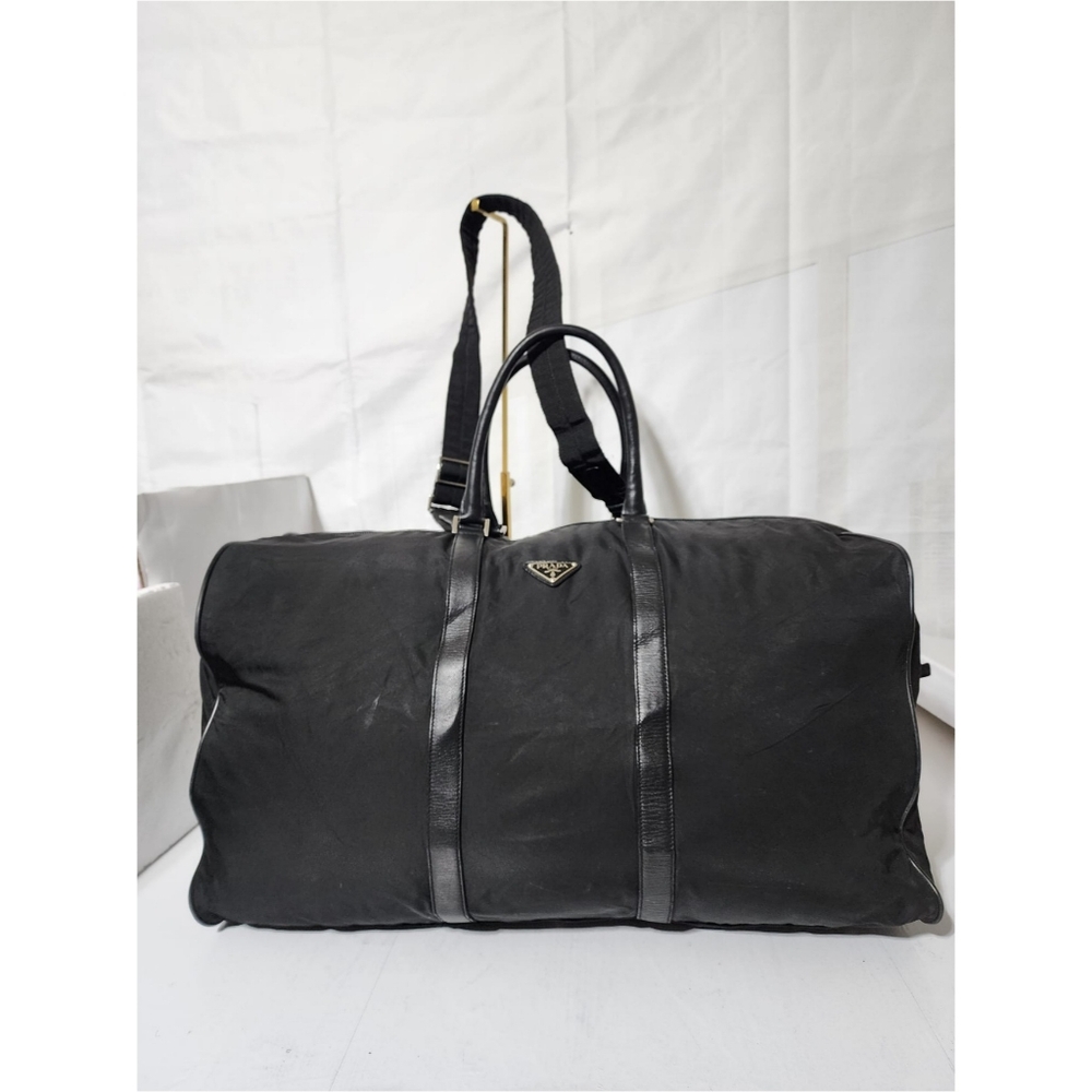 Prada Saffiano-Trimmed Tessuto Nylon Duffle Bag Black 60cm